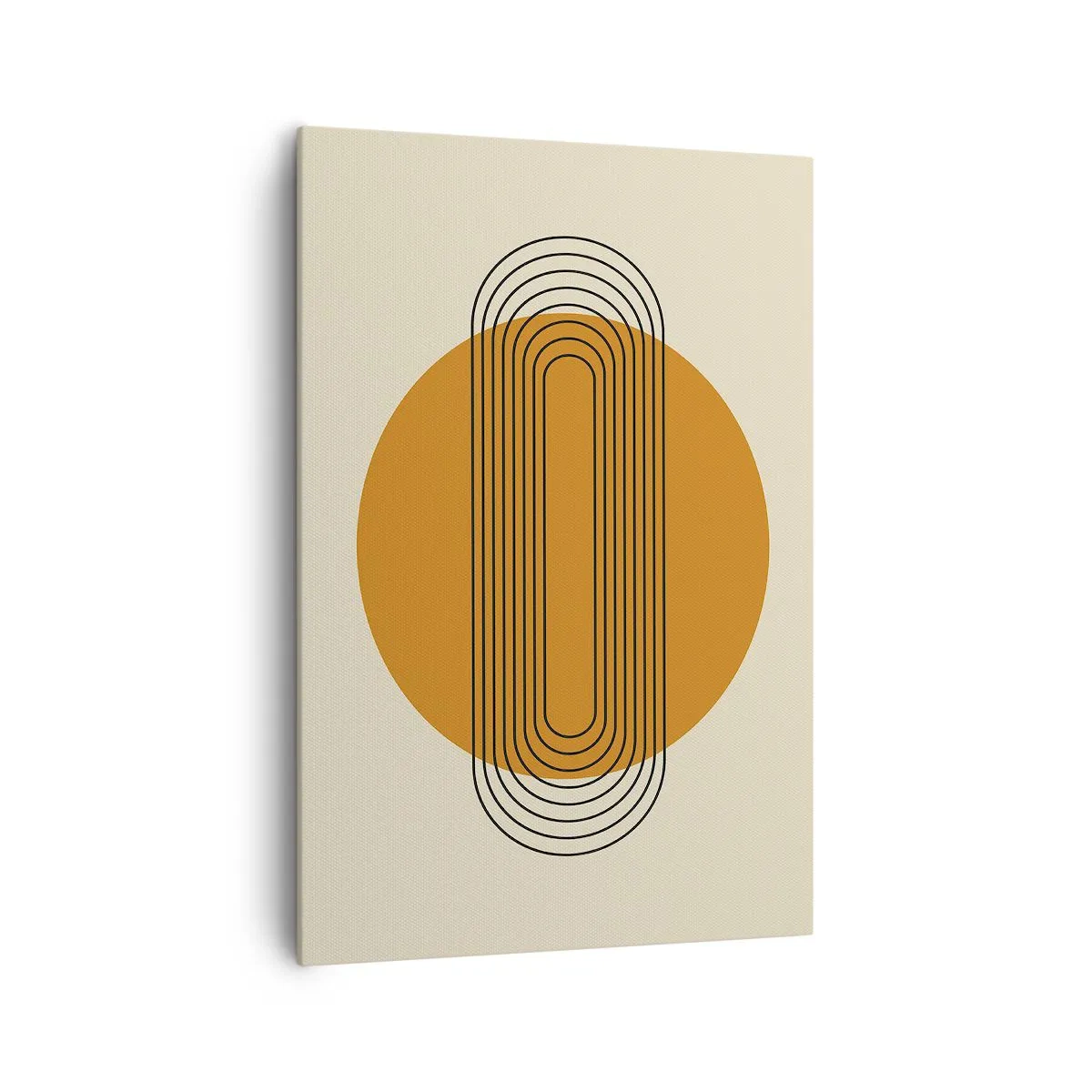 Obraz na płótnie - Geometryczny wzór z pomarańczowym kołem i liniami - 70x100cm - Plan doskonały - Nowoczesna dekoracja ścienna do salonu i sypialni ARTTOR