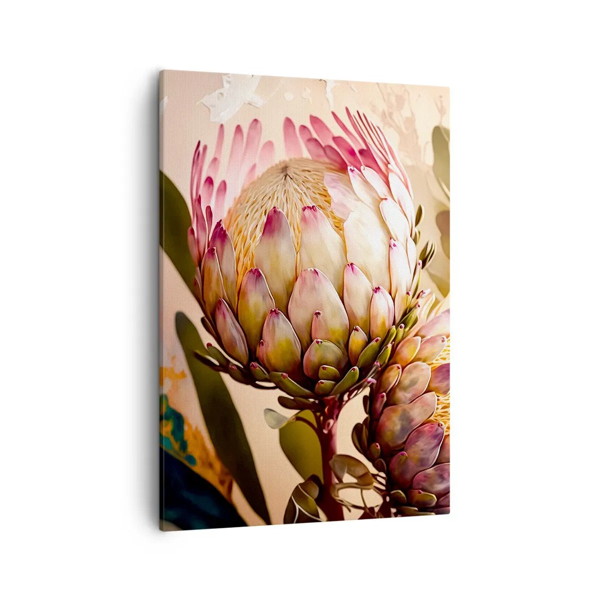 Obraz na płótnie - Protea w pastelowych odcieniach - 50x70cm - Czule objęte - Nowoczesna dekoracja ścienna do salonu, kuchni i sypialni ARTTOR