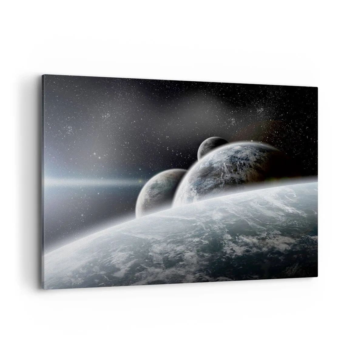 Obraz na płótnie - Planety w kosmosie na tle gwiazd i galaktyk - 100x70cm - Kosmiczna muzyka sfer - Nowoczesna dekoracja ścienna do salonu, kuchni i sypialni ARTTOR