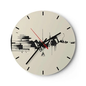 Zegar ścienny - Czarno-biała abstrakcja z dynamicznymi liniami i kształtami - 30x30cm - Abstrakcja pośpieszna - Nowoczesna dekoracja ścienna do salonu, kuchni i sypialni ARTTOR