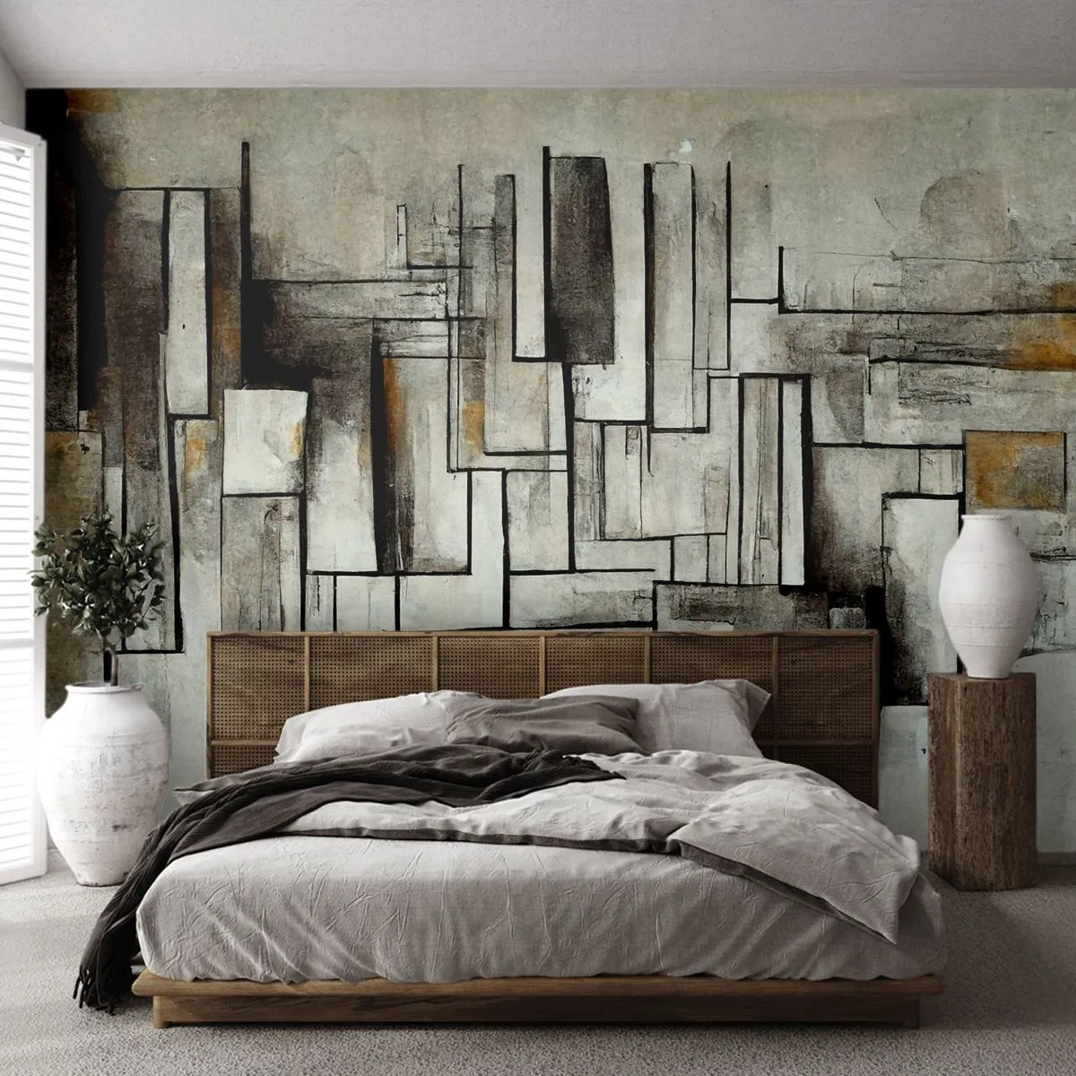 Fototapeta Premium Sand - Geometryczna kompozycja prostokątów w odcieniach szarości - 100x70cm - Siła prostoty - Nowoczesna dekoracja ścienna do salonu, kuchni i sypialni ARTTOR