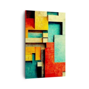 Obraz na płótnie - Abstrakcyjne geometryczne kształty w żywych kolorach - 80x120cm - Festiwal kątów prostych - Nowoczesna dekoracja ścienna do salonu i sypialni ARTTOR