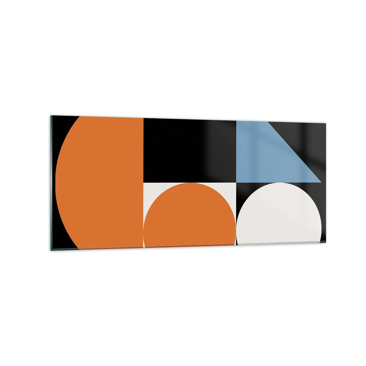 Obraz na szkle - Geometryczny wzór z kolorowymi kształtami na czarnym tle - 120x50cm - Układ figurowy - Nowoczesna dekoracja ścienna do salonu i sypialni ARTTOR