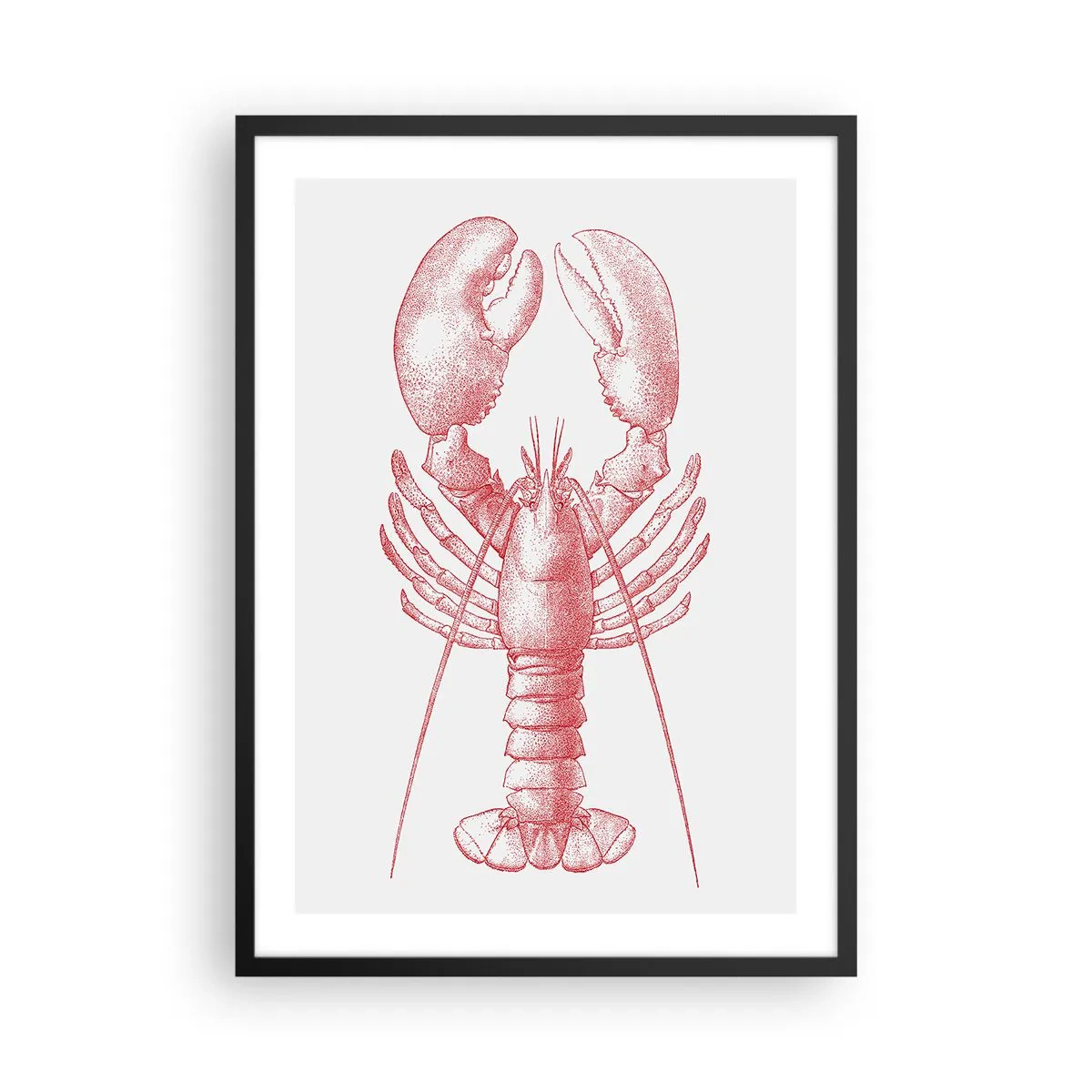 Plakat w czarnej ramie - Rysunek homara w stylu vintage na jasnym tle - 50x70cm - Homar godny Homera - Nowoczesna dekoracja ścienna do salonu i sypialni ARTTOR
