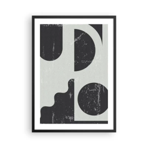 Plakat w czarnej ramie - Abstrakcyjna kompozycja geometryczna w czerni i szarości - 50x70cm - Kompozycja ponad i pod - Nowoczesna dekoracja ścienna do salonu i sypialni ARTTOR