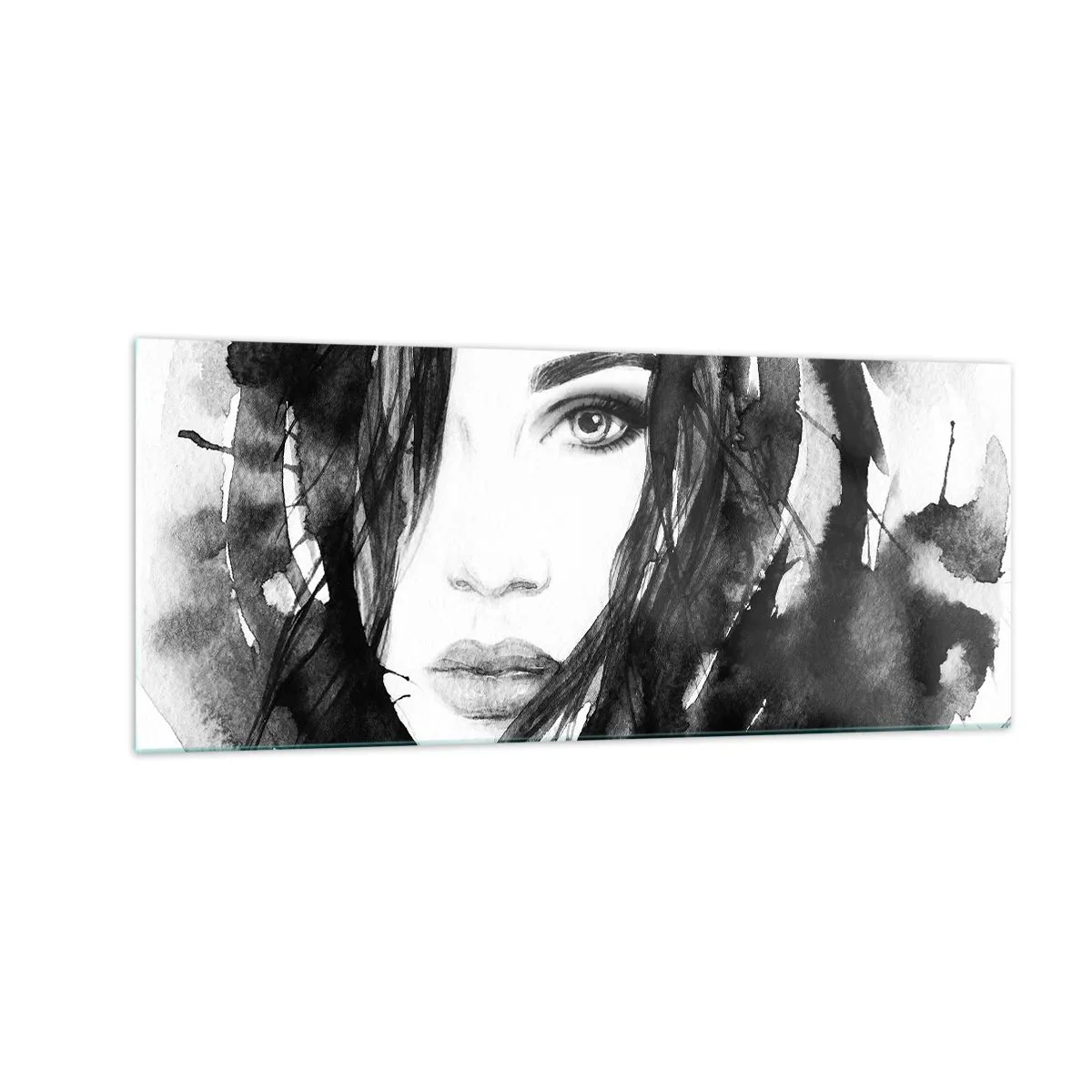 Obraz na szkle - Portret damy w czerni i bieli - 100x40 cm