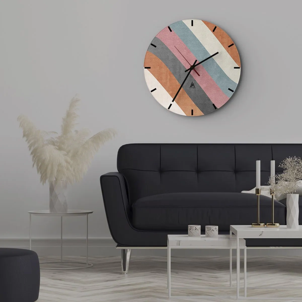 Zegar ścienny - Kolorowe pasy w pastelowych odcieniach ułożone po skosie - 30x30cm - Kompozycja diagonalna – ruch - Nowoczesna dekoracja ścienna do salonu, kuchni i sypialni ARTTOR