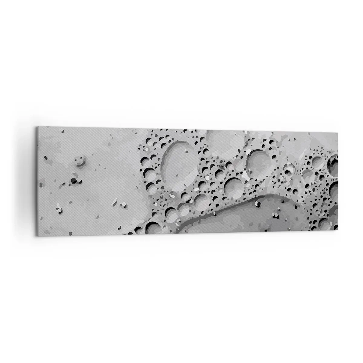 Obraz na płótnie - Czarno-biały wzór bąbelków w minimalistycznym stylu - 160x50cm - Slad po spienionym - Nowoczesna dekoracja ścienna do salonu i sypialni ARTTOR