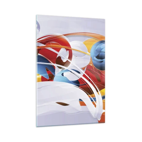 Obraz na szkle - Kolorowa abstrakcja z dynamicznymi liniami i żywymi barwami - 80x120cm - Taniec żywiołów - Nowoczesna dekoracja ścienna do salonu i sypialni ARTTOR
