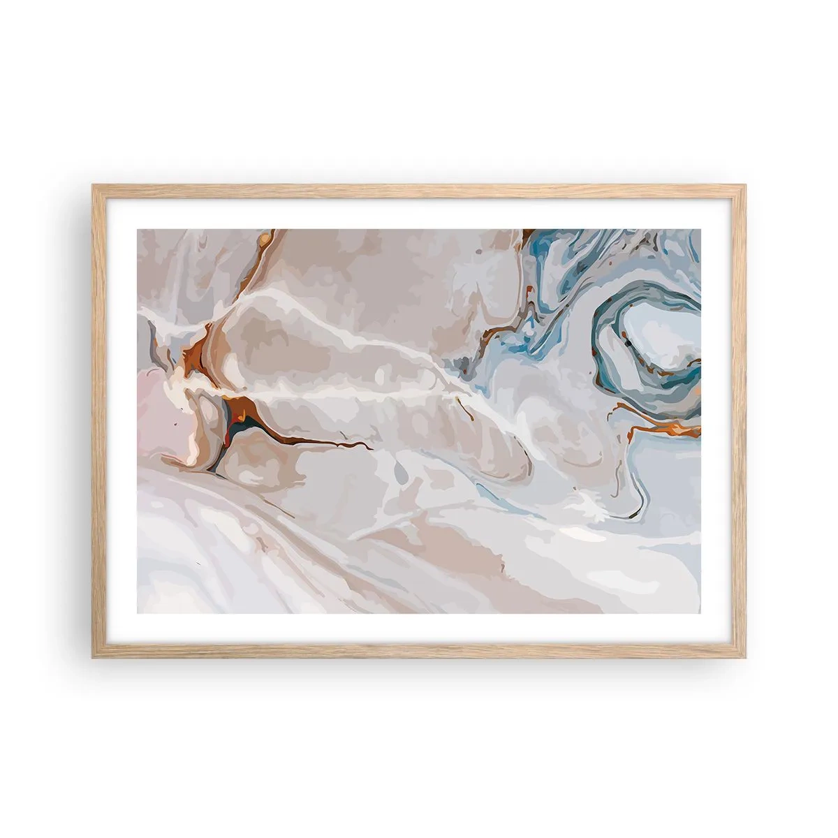 Plakat w ramie jasny dąb - Błękitne meandry pod bielą - 70x50 cm