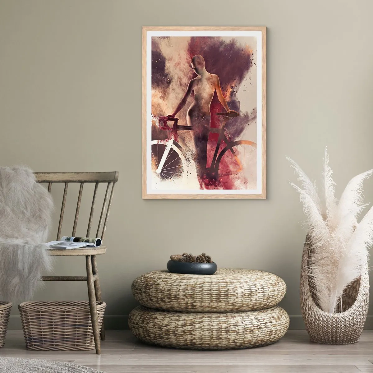 Plakat w ramie jasny dąb - W marmurowych kształtach rowerowa dusza - 61x91 cm