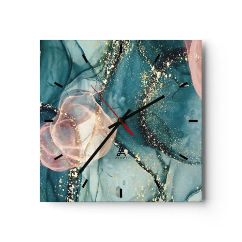 Zegar ścienny - Jedwabny błękit, tiulowy róż - 40x40 cm