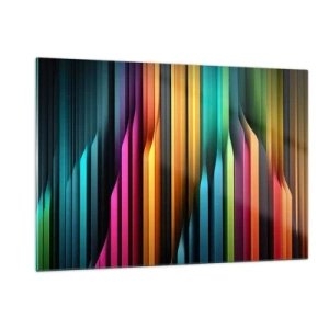 Obraz na szkle - Wielobarwne pionowe pasy przypominające światło i ruch - 120x80cm - Świetlne organy - Nowoczesna dekoracja ścienna do salonu, kuchni i sypialni ARTTOR