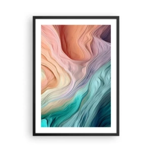 Plakat w czarnej ramie - Abstrakcyjna kompozycja falistych linii w pastelowych barwach - 50x70cm - Tęczowa fala - Nowoczesna dekoracja ścienna do salonu i sypialni ARTTOR