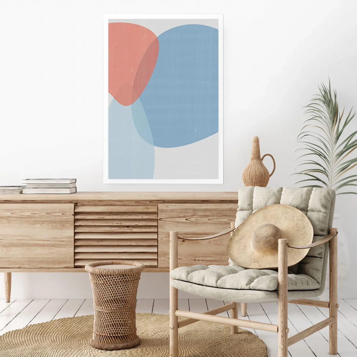 Plakat - Abstrakcyjne formy w błękitach i beżach - 50x70cm - Pastelowe związki - Nowoczesna dekoracja ścienna do salonu, kuchni i sypialni ARTTOR