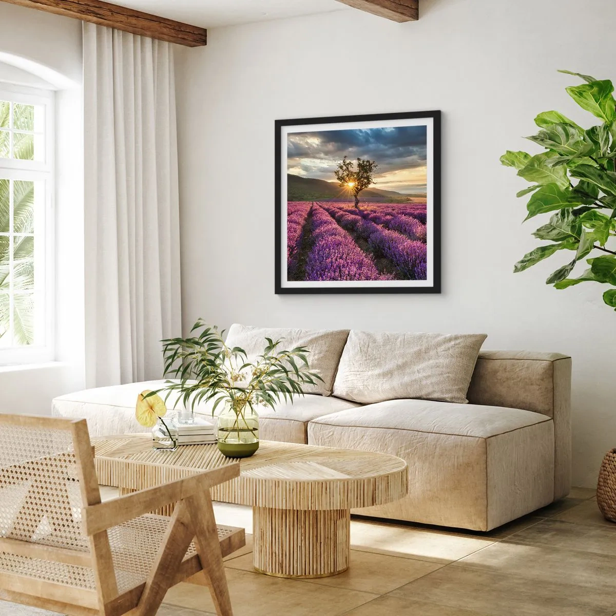 Plakat w czarnej ramie - Aromat w kolorze lila - 40x40 cm