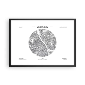 Plakat w czarnej ramie - Mapa Warszawy w minimalistycznym stylu - 70x50cm - Anatomia Warszawy - Nowoczesna dekoracja ścienna do salonu i sypialni ARTTOR