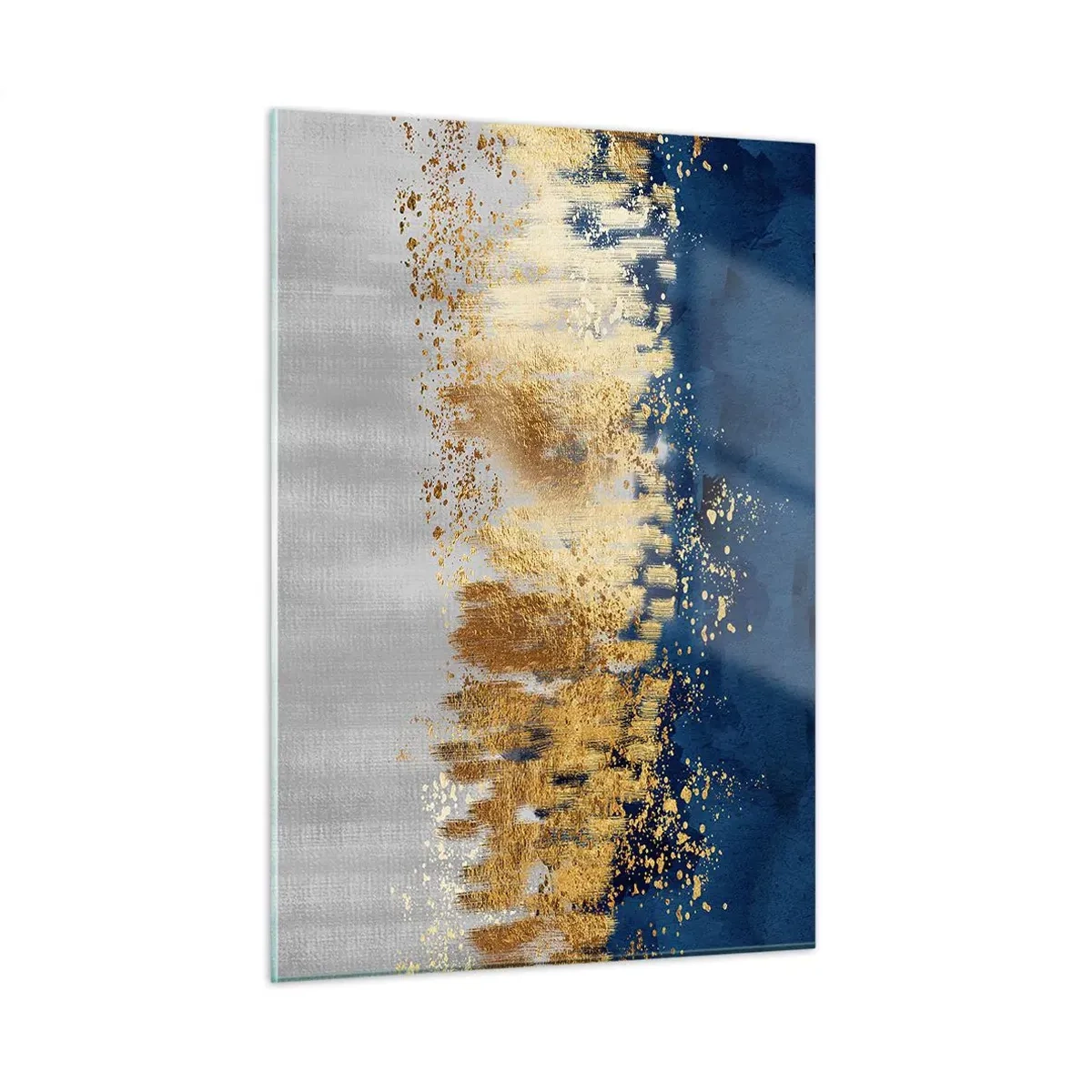 Obraz na szkle - Złote akcenty na granatowym i srebrnym tle - 50x70cm - Nowoczesna kompozycja z błyskiem - Nowoczesna dekoracja ścienna do salonu, kuchni i sypialni ARTTOR