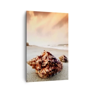 Obraz na płótnie - Muszle na plaży o zachodzie słońca - 80x120cm - Wygnanki fal - Nowoczesna dekoracja ścienna do salonu i sypialni ARTTOR