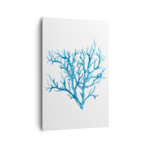 Obraz na płótnie - Błękitny koral na białym tle o minimalistycznym charakterze - 80x120cm - Morski filigran - Nowoczesna dekoracja ścienna do salonu i sypialni ARTTOR