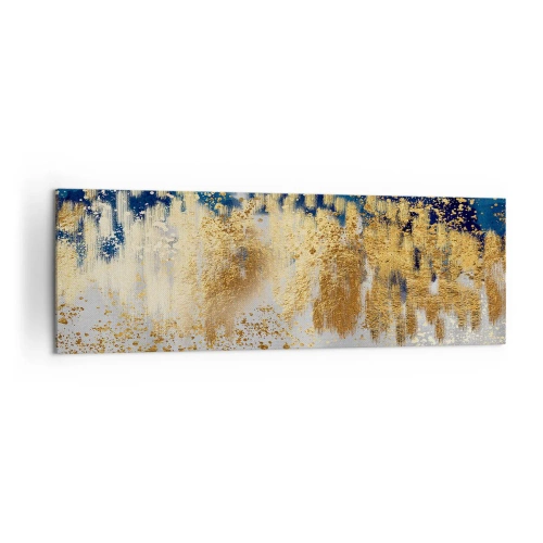 Obraz na płótnie - Abstrakcyjna kompozycja w odcieniach złota i granatu - 160x50cm - Nowoczesna kompozycja z błyskiem - Nowoczesna dekoracja ścienna do salonu i sypialni ARTTOR