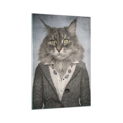 Obraz na szkle - Tryptyk z postaciami zwierząt w eleganckich ubraniach na stylizowanym tle - 70x100cm - Futra znów w modzie - Nowoczesna dekoracja ścienna do salonu i sypialni ARTTOR