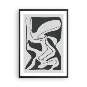 Plakat w czarnej ramie - Czarno-biała abstrakcja z organicznymi kształtami - 50x70cm - Abstrakcyjna zabawa w labiryncie - Nowoczesna dekoracja ścienna do salonu i sypialni ARTTOR