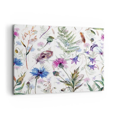 Obraz na płótnie - Akwarelowe kwiaty i zioła na białym tle w stylu zielnika - 120x80cm - Polski zielnik - Nowoczesna dekoracja ścienna do salonu, kuchni i sypialni ARTTOR