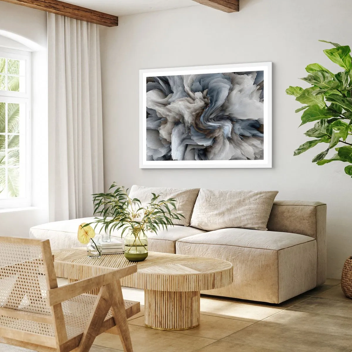 Plakat w białej ramie - Kamień i kwiat - 100x70 cm