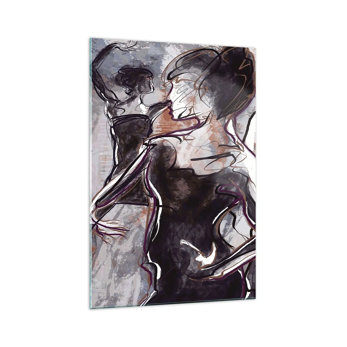 Obraz na szkle - Abstrakcyjna scena jazzowa z saksofonistą i tańczącą kobietą - 70x100cm - Rozpłynąć się w muzyce - Nowoczesna dekoracja ścienna do salonu i sypialni ARTTOR