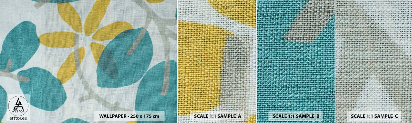 Fototapeta Próbka Standard Eco - Wśród lazurowych liści - Boho, Kwiaty, Minimalizm - 100x30 cm