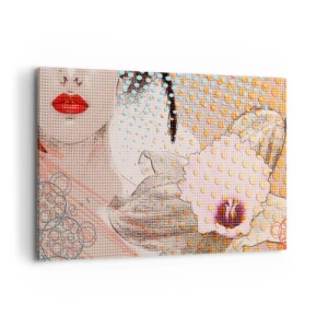 Obraz na płótnie - Abstrakcyjna grafika z motywem ust i orchidei - 120x80cm - Komiksowa heroina - Nowoczesna dekoracja ścienna do salonu, kuchni i sypialni ARTTOR