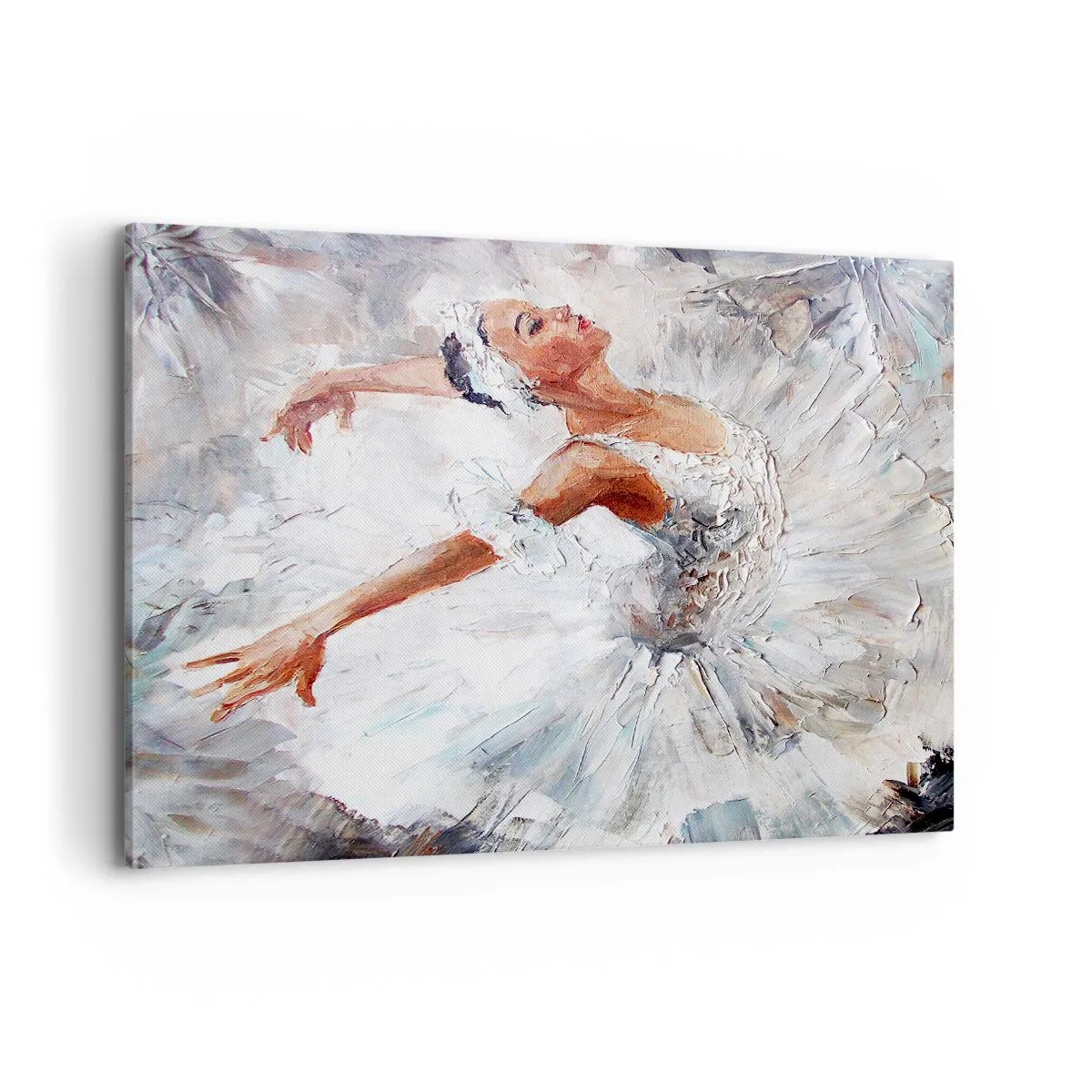 Obraz na płótnie - Baletnica w białej sukni podczas tańca - 120x80cm - Delikatna i lekka jak tiul - Nowoczesna dekoracja ścienna do salonu, kuchni i sypialni ARTTOR