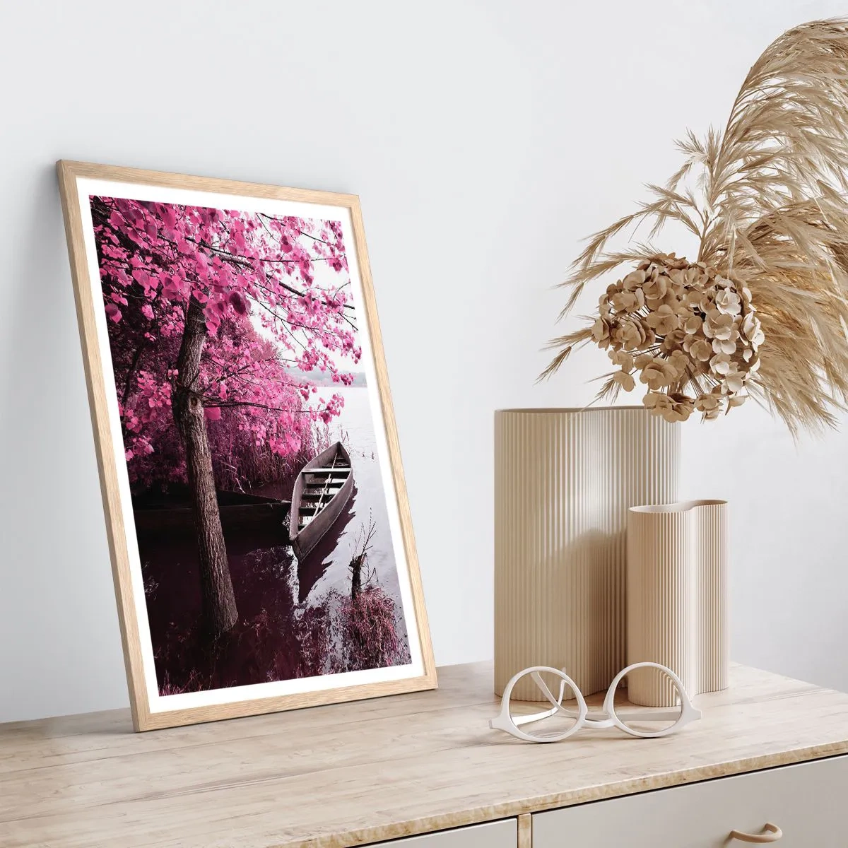 Plakat w ramie jasny dąb - W różowej ciszy - 70x100 cm
