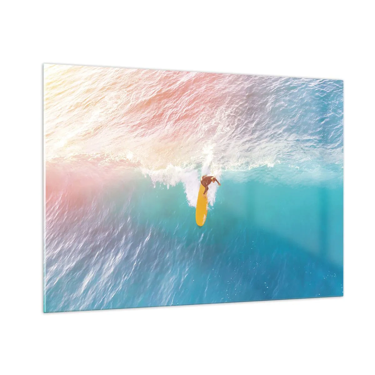 Obraz na szkle - Surfer na fali w turkusowym oceanie - 100x70cm - Oceaniczny jeździec - Nowoczesna dekoracja ścienna do salonu, kuchni i sypialni ARTTOR
