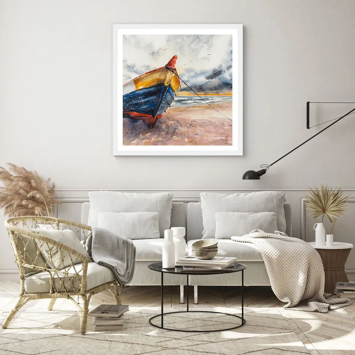 Plakat w białej ramie - Odpoczynek na brzegu - 50x50 cm