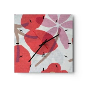 Zegar ścienny - Kwiaty i liście w odcieniach czerwieni i różu - 30x30cm - Kompozycja kwiatowa w różu - Nowoczesna dekoracja ścienna do salonu i sypialni ARTTOR