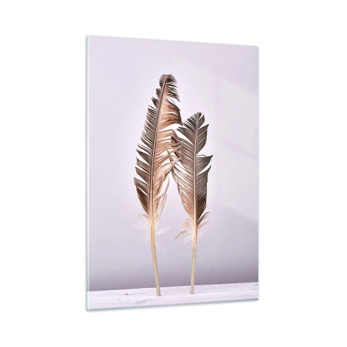 Obraz na szkle - Dwie delikatne pióra na jasnym tle - 50x70cm - Przeciw nicości - Nowoczesna dekoracja ścienna do salonu, kuchni i sypialni ARTTOR