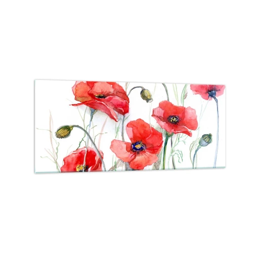 Obraz na szkle - Akwarelowe maki na delikatnym tle - 120x50cm - Kwiaty polskie - Nowoczesna dekoracja ścienna do salonu i sypialni ARTTOR