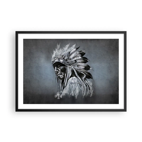 Plakat w czarnej ramie - Portret wodza indiańskiego w tradycyjnym pióropuszu - 70x50cm - Powrót do korzeni - Nowoczesna dekoracja ścienna do salonu i sypialni ARTTOR