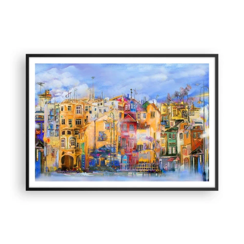 Plakat w czarnej ramie - Kolorowe budynki miejskie w artystycznym stylu - 100x70cm - Jesteśmy razem - Nowoczesna dekoracja ścienna do salonu i sypialni ARTTOR