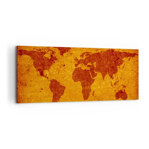 Obraz na płótnie - Mapa świata w stylu vintage na tle w odcieniach brązu i złota. - 120x50cm - Zaproszenie do podróży - Nowoczesna dekoracja ścienna do salonu i sypialni ARTTOR