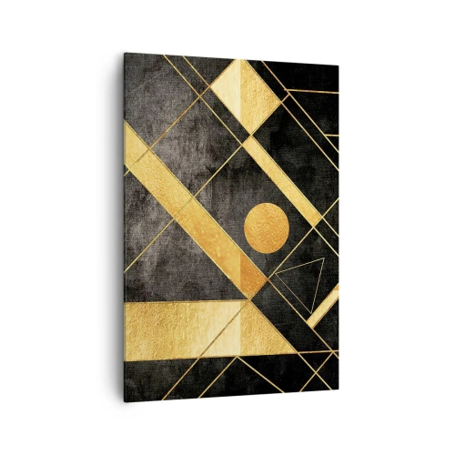 Obraz na płótnie - Geometryczne kształty w złotych i czarnych tonacjach - 70x100cm - Słońce pustyni - Nowoczesna dekoracja ścienna do salonu i sypialni ARTTOR