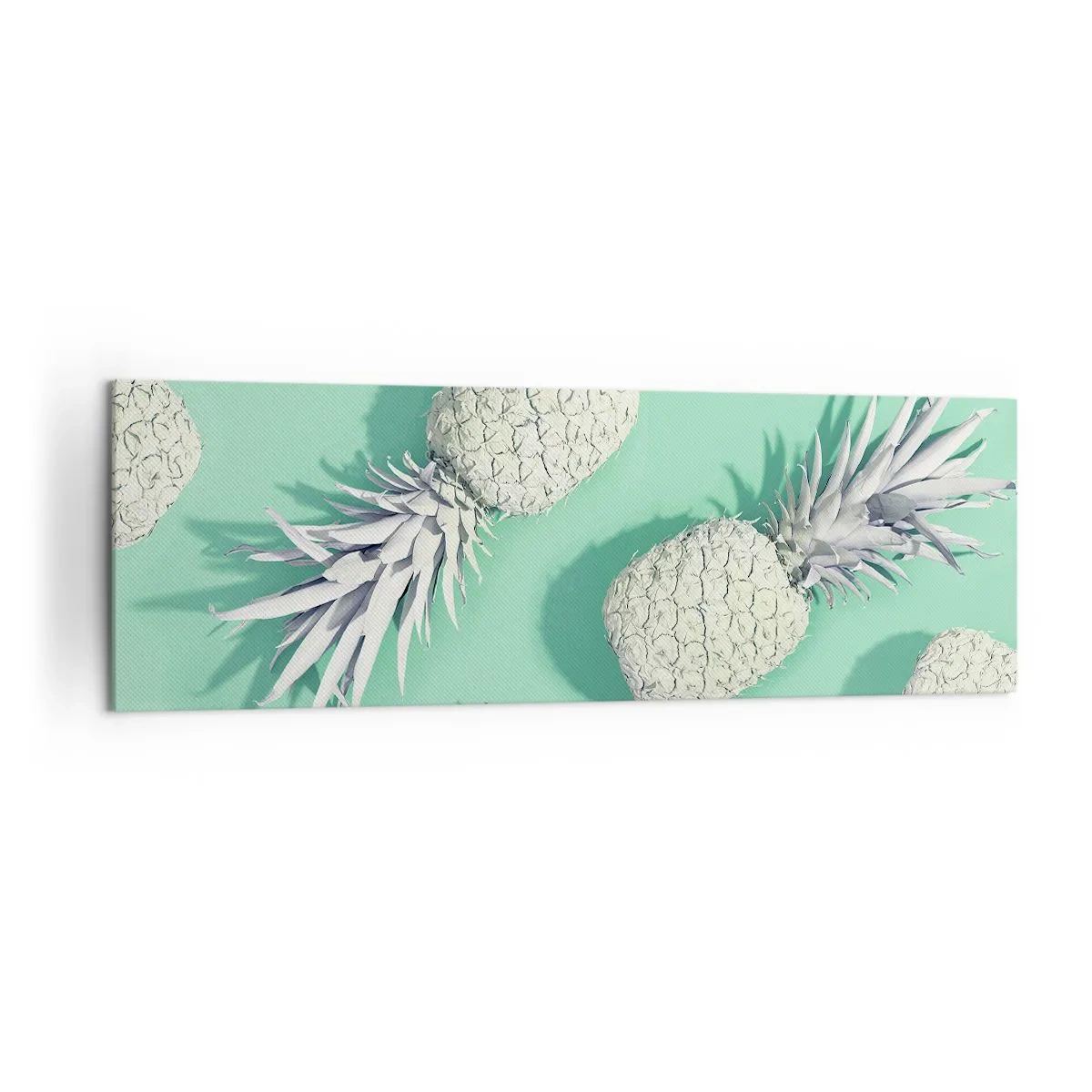 Obraz na płótnie - Białe ananasy na pastelowym tle w stylu minimalistycznym - 160x50cm - świetnie komponują się z miętą - Nowoczesna dekoracja ścienna do salonu i sypialni ARTTOR