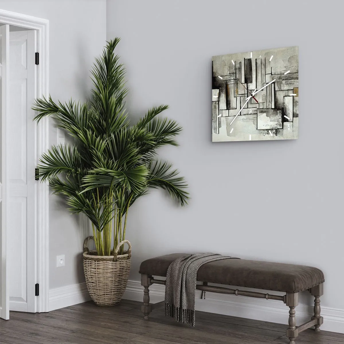 Zegar ścienny - Abstrakcyjne prostokąty w odcieniach szarości i czerni - 30x30cm - Siła prostoty - Nowoczesna dekoracja ścienna do salonu i sypialni ARTTOR