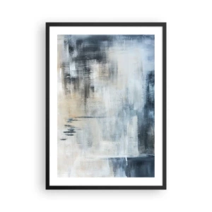 Plakat w czarnej ramie - Abstrakcyjna kompozycja w odcieniach błękitu i beżu - 50x70cm - Za zasłoną błękitu - Nowoczesna dekoracja ścienna do salonu i sypialni ARTTOR