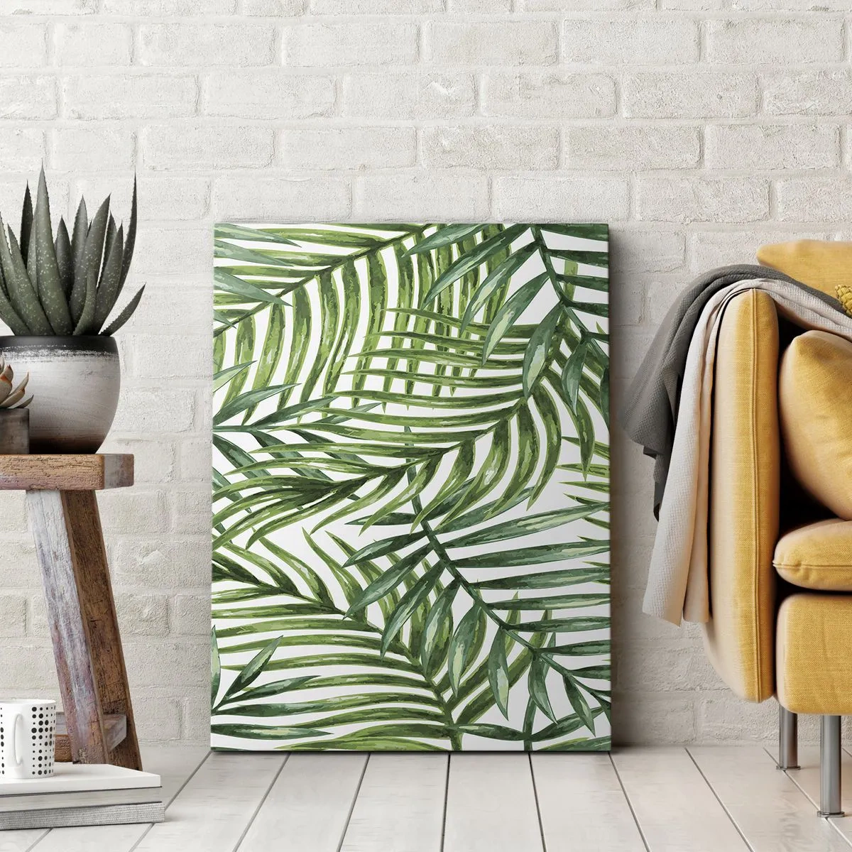 Obraz na płótnie - Gęste zielone liście palmowe tworzące naturalny wzór - 50x70cm - Pod zielonym baldachimem - Nowoczesna dekoracja ścienna do salonu, kuchni i sypialni ARTTOR