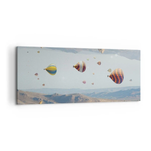 Obraz na płótnie - Kolorowe balony nad skalnym krajobrazem - 120x50cm - Tu wszystko jest możliwe - Nowoczesna dekoracja ścienna do salonu i sypialni ARTTOR