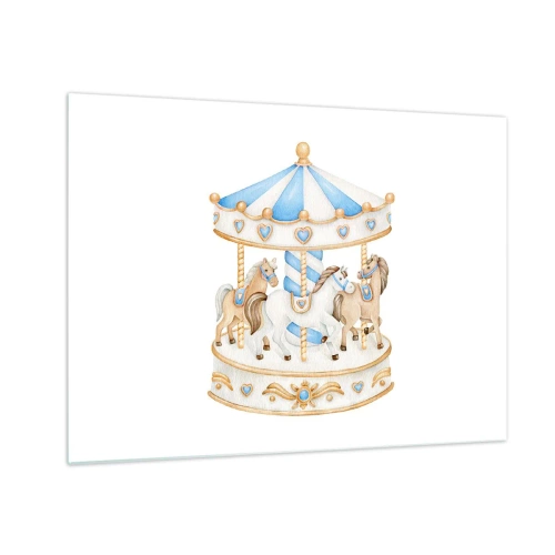 Obraz na szkle - Karuzela z konikami w pastelowych kolorach - 70x50cm - Słodkie dzieciństwo - Nowoczesna dekoracja ścienna do salonu i sypialni ARTTOR
