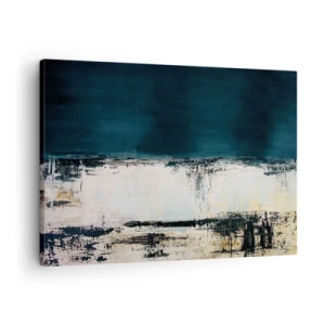 Obraz na płótnie - Abstrakcyjna horyzontalna kompozycja w tonacjach granatu i bieli - 70x50cm - Kompozycja horyzontalna - Nowoczesna dekoracja ścienna do salonu i sypialni ARTTOR